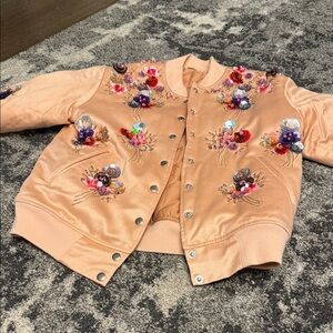 Roller Rabbit Peach Floral Embroidered Bomber Jacket